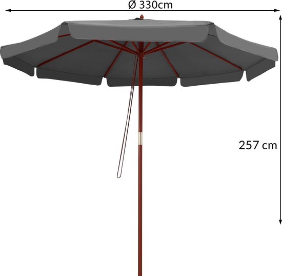 Kingsleeve Parasol 330cm – UV Bescherming 80+ Waterafstotend - Antraciet