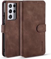 caseme - Hoesje geschikt voor Samsung Galaxy S21 Ultra - met magnetische sluiting - ming serie - leren book case - donker bruin