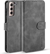 caseme - Hoesje geschikt voor Samsung Galaxy S21 - met magnetische sluiting - ming serie - leren book case - grijs