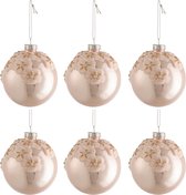 J-Line Doos Van 6 Kerstballen Bloemen Glas Blinkend Licht Roze Small