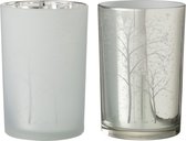 J-Line Windlicht Boom Glas Wit/Zilver Large Assortiment Van 2