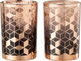 J-Line - Windlicht -  Large - Yuka Glas - Zwart/Grijs/Roze -  set 2 stuks - 12x18cm