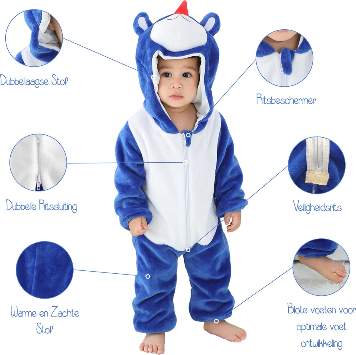 JAXY Baby Onesie - Baby Rompertjes - Baby Pyjama - Baby Pakje - Baby Verkleedkleding - Baby Kostuum - Baby Winterpak - Baby Romper - Baby Skipak - Baby Carnavalskleding - EU (label 90) - Blauwe Beer — afbeelding 6