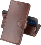 BAOHU Krasvrij 2 in 1 Handmade Lederen Book Case Telefoonhoesje - Leren Portemonnee Hoesje - Wallet Case voor iPhone 12 Mini - Mocca