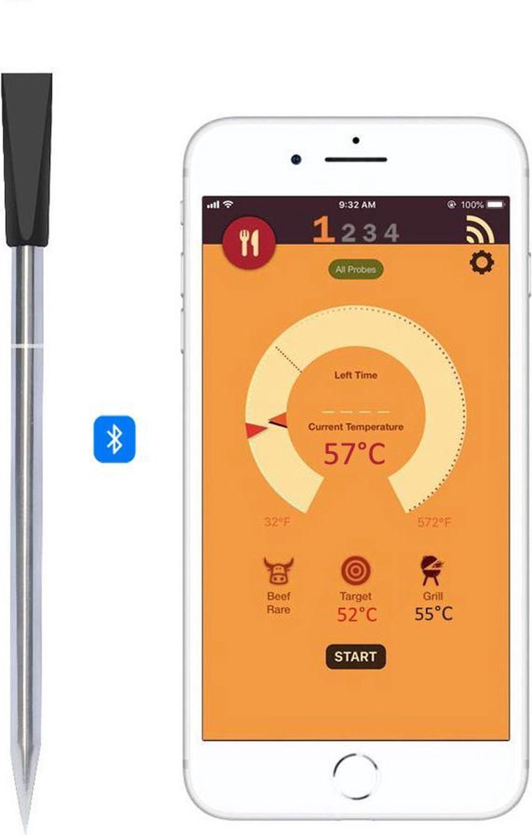 Draadloze (vlees) thermometer – Barbecue / Oven / Grill temperatuurmeter  met bluetooth app | bol.com
