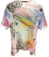 Shirt - viscose met multicolor fantasie print en strass - Maat 38-44