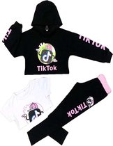 meisjes 3-delig tiktok crop-top loungewear set | trainingspak | ZWART | maat 6 JAAR GF214