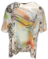 Shirt - viscose met multicolor fantasie print en strass - Maat 38-44