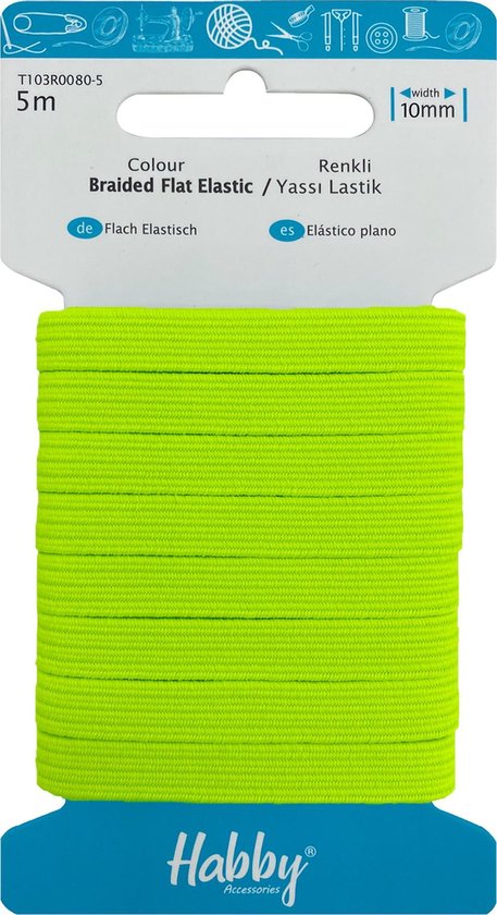 Habby elastiek 10mm | Plat gevlochten | Neon geel | 5 meter | Hobby - Knutselen - Naai elastiek