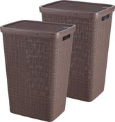 Curver Jute Wasmand met deksel 58L - 2 stuks - Peppercorn - Recycled Kunststof