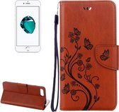 Voor iPhone 8 Plus & 7 Plus bloemen reliëf horizontaal Flip lederen tas met houder & kaartsleuven & portemonnee & Lanyard (koffie)