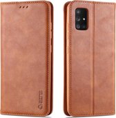 Voor Samsung Galaxy A51 5G AZNS Retro Textuur Magnetische Horizontale Flip PU Leather Case met Houder & Kaartsleuven & Fotolijst (Bruin)
