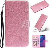 Voor Huawei P Smart 2020 Glitter Poeder Horizontale Flip Leren Case met Kaartsleuven & Houder & Fotolijst & Portemonnee & Lanyard (Roze)