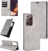 Voor Samsung Galaxy Note20 Ultra Retro-skin Business magnetische zuignap lederen tas met houder & kaartsleuven & portemonnee (grijs)