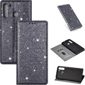 Voor Samsung Galaxy A21 ultradunne glitter magnetische horizontale flip lederen tas met houder en kaartsleuven (grijs)