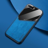 Voor iPhone 7 Plus / 8 Plus All-inclusive leer + telefoonhoes van organisch glas met metalen ijzeren plaat (blauw)