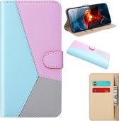 Voor Huawei Honor 9A Tricolor Stitching Horizontale Flip TPU + PU lederen tas met houder & kaartsleuven & portemonnee (blauw)