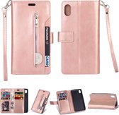 Voor Xiaomi Redmi 7A Multifunctionele Rits Horizontale Flip Leren Case met Houder & Portemonnee & 9 Kaartsleuven & Lanyard (Rose Goud)