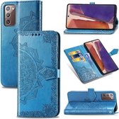 Voor Samsung Galaxy Note20 Ultra Halverwege Mandala Embossing Patroon Horizontale Flip Leren Case met Houder & Kaartsleuven & Portemonnee & Lanyard (Blauw)