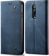 Voor xiaomi mi 9t pro / redmi k20 pro denim textuur casual stijl horizontale flip lederen case met houder & kaartsleuven & portemonnee (blauw)