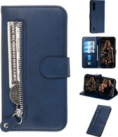 Voor Xiaomi Mi CC9e / Mi A3 Fashion Calf Texture Zipper Horizontal Flip PU Leather Case, with Holder & Card Slots & Wallet (Blue)