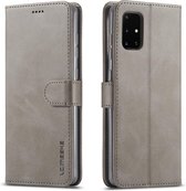 Voor Galaxy A41 LC.IMEEKE kalfsleer Horizontale flip lederen tas, met houder & kaartsleuven & portemonnee & fotolijst (grijs)