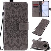 Voor xiaomi redmi k30 pro reliÃ«f zonnebloem patroon horizontale flip pu lederen case met houder & kaartsleuven & portemonnee & lanyard (grijs)