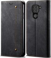 Voor Xiaomi Redmi Note 9 Denim Texture Casual Style Horizontale Flip Leather Case met houder & kaartsleuven & portemonnee (zwart)