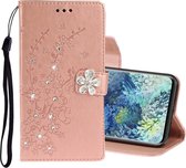 Voor Samsung Galaxy A31 Diamond Encrusted Plum Blossom Embossing Pattern Horizontale Flip Leather Case met houder & kaartsleuven & portemonnee & Lanyard (Rose Gold)