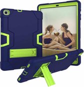 Voor Galaxy Tab A 10.1 (2019) T510 contrasterende kleur siliconen + pc combinatie hoesje met houder (marineblauw + olivijn)