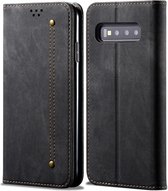 Voor Galaxy S10 denim textuur casual stijl horizontale flip lederen tas met houder en kaartsleuven en portemonnee (zwart)