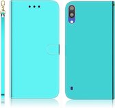 Voor Galaxy A10 / M10 geÃ¯miteerd spiegelend oppervlak Horizontale flip lederen tas met houder & kaartsleuven & portemonnee en lanyard (mintgroen)