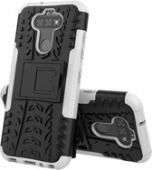 Voor LG K31 Tyre Texture Shockproof TPU + PC beschermhoes met houder (wit)