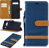 Kleurafstemming Denim Texture Leather Case voor Galaxy S10, met houder & kaartsleuven & portemonnee & lanyard (donkerblauw)