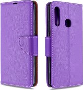 Voor Galaxy A70e pure kleur horizontale flip pu lederen case met houder & kaartsleuven & portemonnee & lanyard (paars)