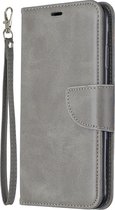 Retro lamsvacht textuur pure kleur horizontale flip PU lederen tas voor Galaxy A6 Plus 2018, met houder & kaartsleuven & portemonnee & lanyard (grijs)