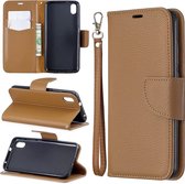 Litchi textuur pure kleur horizontale flip pu lederen tas met houder & kaartsleuven & portemonnee & lanyard voor xiaomi redmi 7a (bruin)