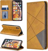 Ruit textuur horizontale flip magnetische lederen tas met houder en kaartsleuven en portemonnee voor iphone xs max (geel)