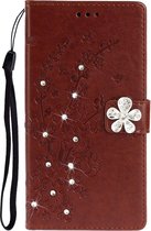 Voor Xiaomi Redmi 8 Plum Blossom Pattern Diamond Encrusted Leather Case met houder & kaartsleuven & portemonnee (bruin)