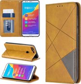 Ruit Textuur Horizontale Flip Magnetische Leren Case met houder en kaartsleuven voor Huawei Honor 7C / Y7 (2018) (geel)