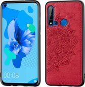 ReliÃ«f Mandala-patroon PC + TPU + stoffen telefoonhoes voor Huawei P20 Lite (2019) / Nova 5i, met draagkoord en magnetisch (rood)