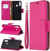 Voor Galaxy A20s Litchi Texture Pure Color Horizontal Flip PU Leather Case met houder & kaartsleuven & Wallet & Lanyard (Rose Red)