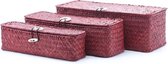 Mandje - Rood - 32x12x11cm - 29x9x8.5cm - 26x6x7cm - Riet - (set van 3)
