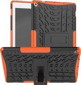 Voor Amazon Kindle Fire HD 10 2019 Tire Texture TPU + PC schokbestendige hoes met houder (oranje)