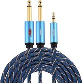 EMK 3,5 mm jack male naar 2 x 6,35 mm jack male vergulde connector Nylon gevlochten AUX-kabel voor computer / X-BOX / PS3 / cd / dvd, kabellengte: 5 m (donkerblauw)