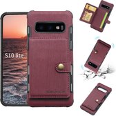 Voor Galaxy S10e Brushed Texture Shockproof PU + TPU Case, met kaartsleuven & portemonnee en fotolijst (wijnrood)