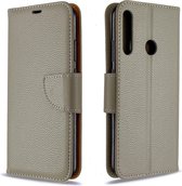 Voor Huawei P40 Lite E / Y7P Litchi Texture Pure Color Horizontale Flip PU Leather Case met houder & kaartsleuven & Wallet & Lanyard (grijs)