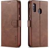 Voor Galaxy A20e LC.IMEEKE kalfsleer met horizontale flip lederen tas, met houder en kaartsleuven en portemonnee (bruin)