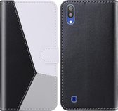 Voor Galaxy A10 / M10 Tricolor stiksels Horizontaal Flip TPU + PU lederen tas met houder & kaartsleuven & portemonnee (zwart)