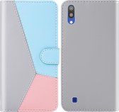 Voor Galaxy A10 / M10 Tricolor stiksels Horizontaal Flip TPU + PU lederen tas met houder & kaartsleuven & portemonnee (grijs)